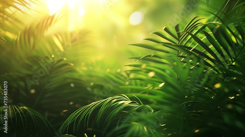 Beautiful nature view of green leaf on blurred greenery background in garden and sunlight with copy space using as background natural green plants landscape, ecology, fresh wallpaper concept. © Eric