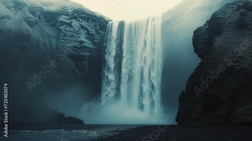 Beautiful scenery of the majestic Skogafoss waterfall  Iceland