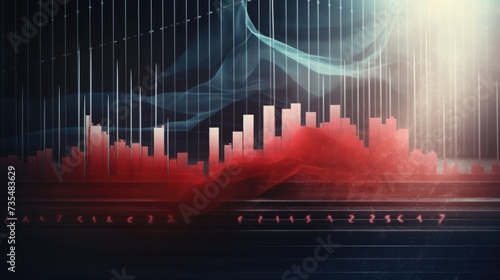 red graph on the background of the city  buildings and skyscrapers. stock exchanges  shares and investment market.