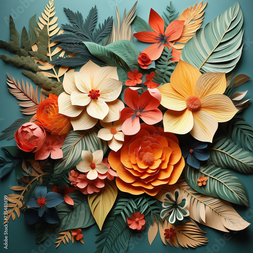 Flowers and leafs paper art