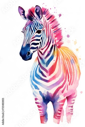 watercolor zebra drawing with paints. art illustration of a wild animal on a white background. drops and splashes.