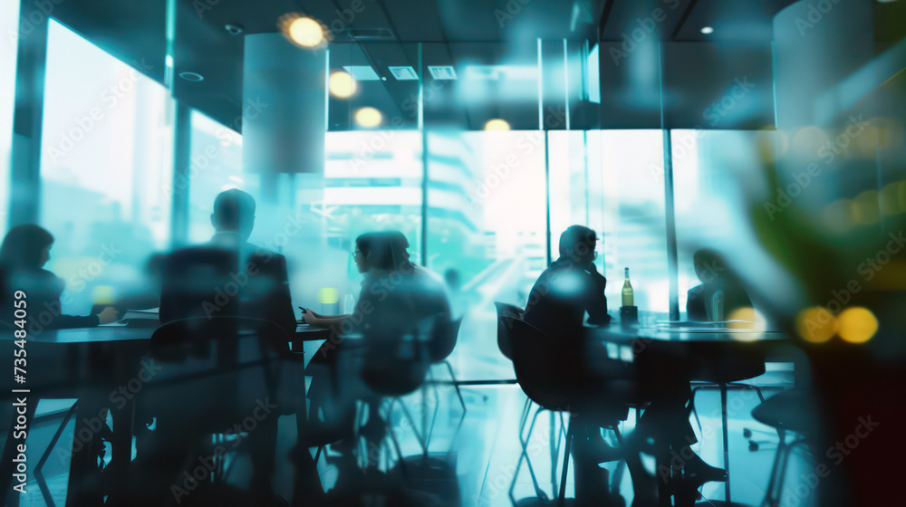 Abstract blurred corporate office meeting with business team in discussion Abstract blurred corporate office meeting with business team in discussion