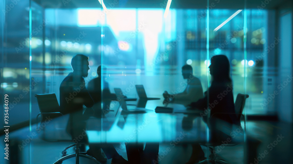 Abstract blurred corporate office meeting with business team in discussion Abstract blurred corporate office meeting with business team in discussion
