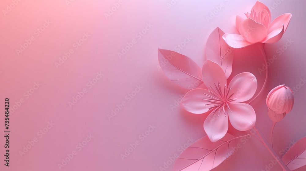 Fototapeta premium Pastel flower on pink background , flowers on the left side , flat, copy space