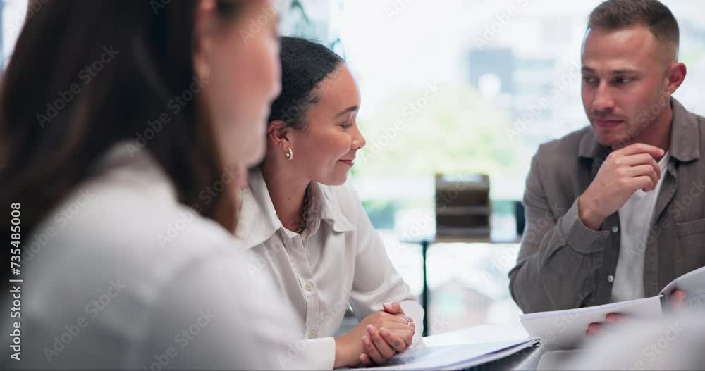 Documents, research or business people in meeting for teamwork, report or growth discussion. Results, collaboration or group of workers speaking of planning, strategy or talking with audit paperwork Documents, research or business people in meeting for teamwork, report or growth discussion. Results, collaboration or group of workers speaking of planning, strategy or talking with audit paperwork