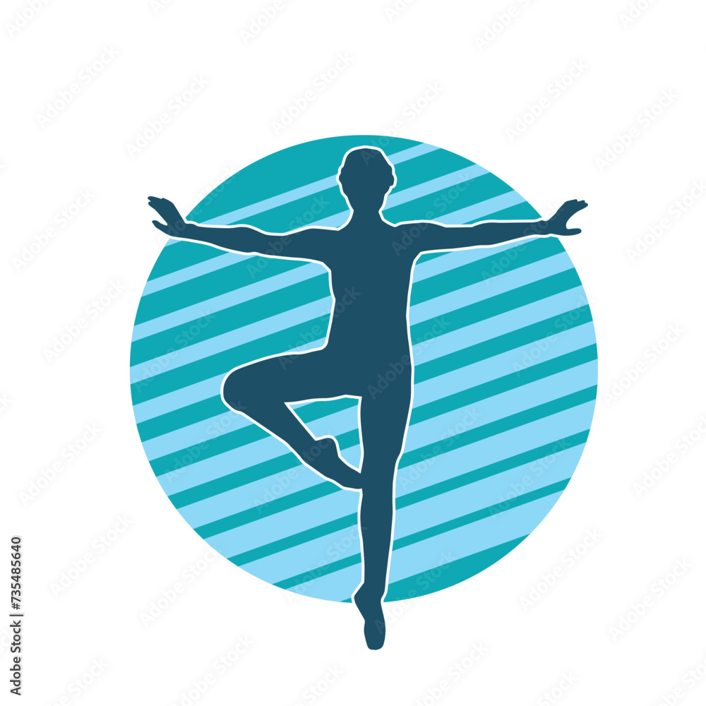 Silhouette of a female ballet dancer in action pose. Silhouette of a ballerina girl dancing pose.
