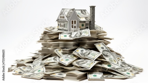 real estate concept image. house on bunch of bank note. 