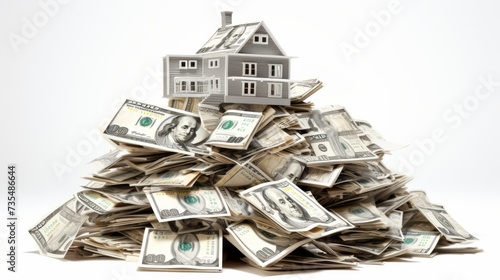 real estate concept image. house on bunch of bank note. 