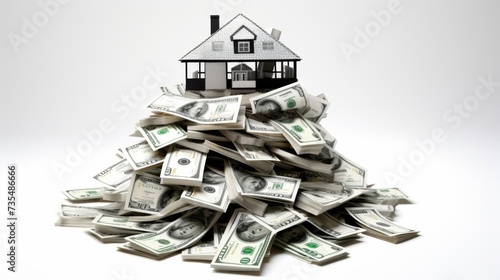 real estate concept image. house on bunch of bank note. 