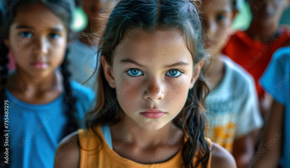 Portrait of diverse group of children together outdoors Portrait of diverse group of children together outdoors