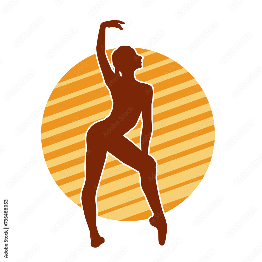 Silhouette of a female ballet dancer in action pose. Silhouette of a ballerina girl dancing pose.