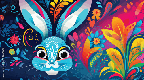 Colorful illustration with hare. Happy Easter 