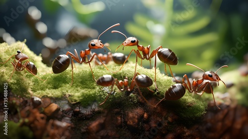 Macro photography of ants, with a natural soil background © Andik