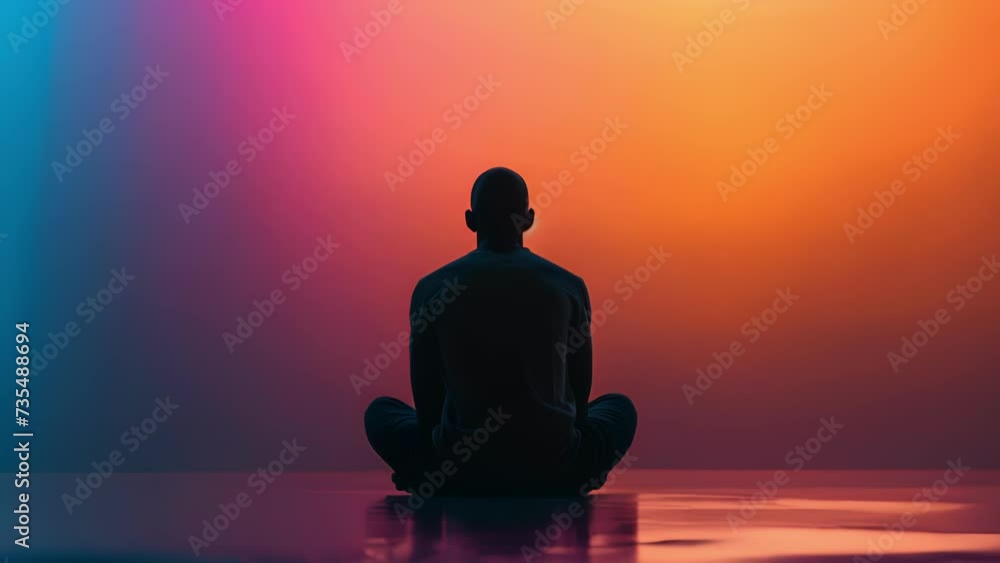 A person of color sitting alone deep in thought as they contemplate the moral consequences of their actions, Person Sitting on Ground in Front of Rainbow Colored Background A person of color sitting alone deep in thought as they contemplate the moral consequences of their actions, Person Sitting on Ground in Front of Rainbow Colored Background