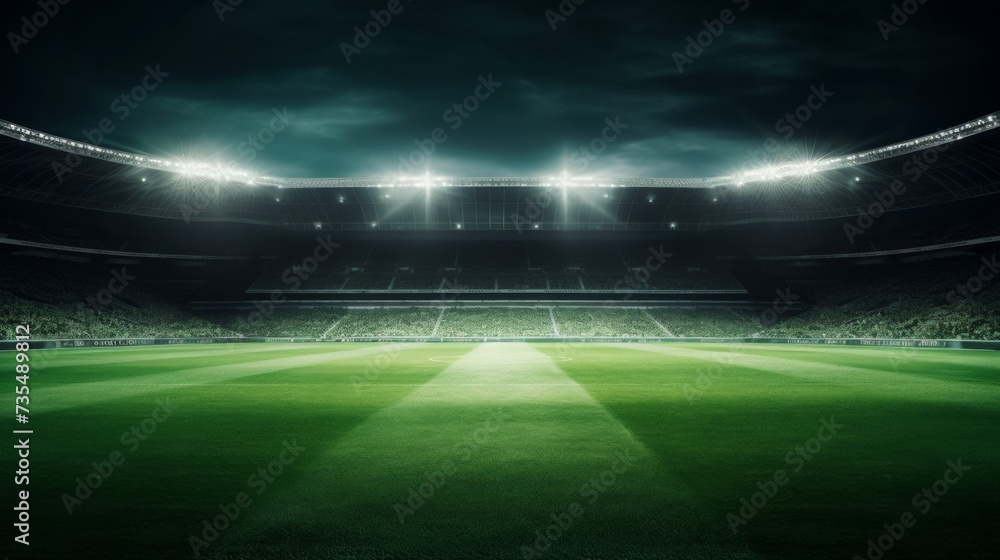 cinematic view of an empty stadium with perfect lawn and dramatic spotlights. cinematic view of an empty stadium with perfect lawn and dramatic spotlights.