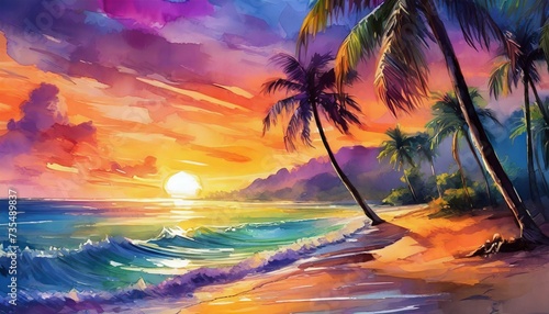 Tropical Paradise at Sunset