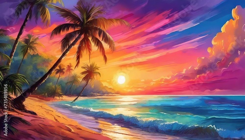 Tropical Paradise at Sunset