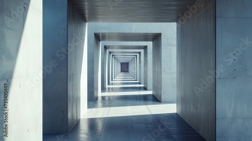 the depth of the corridor  located at a strategic angle. The vanishing point and the sense of distance and immersion in space are emphasized.