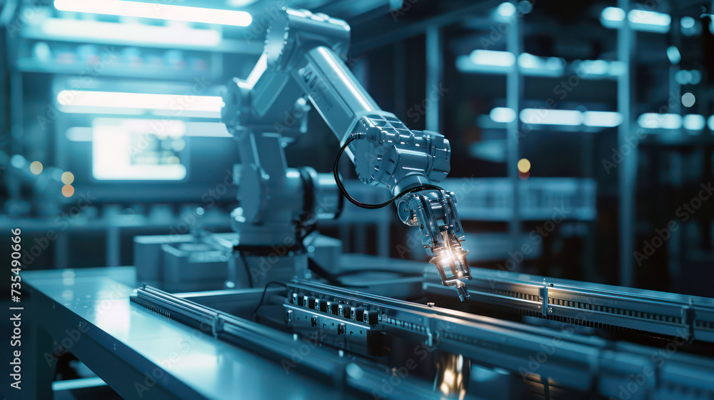 Fototapeta premium Advanced robotic automation technology in modern industrial manufacturing process