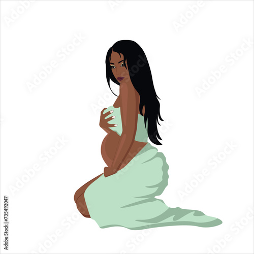 Dark-skinned pregnant girl in a beautiful dress