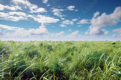 Serene open field with green grass and cloudy sky landscape
