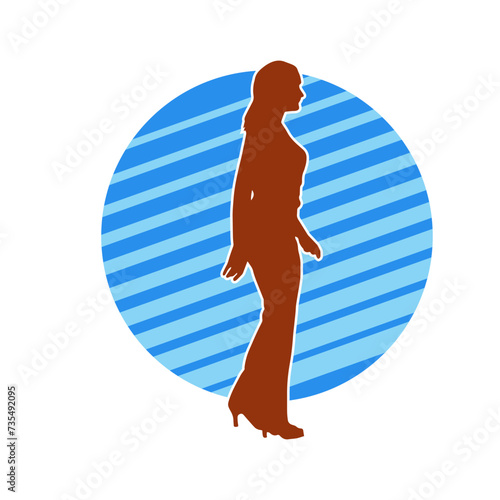 Silhouette of a secretary or female office worker wearing formal business suit.
