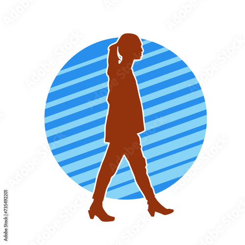 Silhouette of a secretary or female office worker wearing formal business suit.

