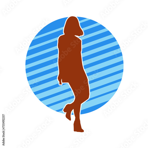 Silhouette of a secretary or female office worker wearing formal business suit.
