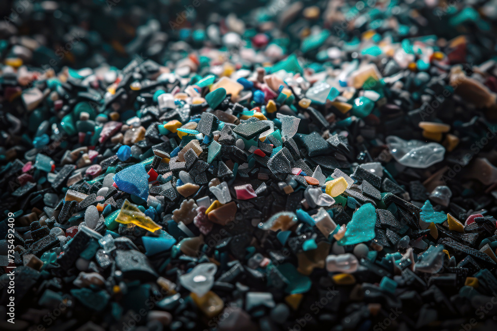 Colorful microplastics pollution close-up highlighting environmental impact