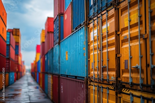 A vibrant row of shipping containers sitting next to each other in an industrial setting.