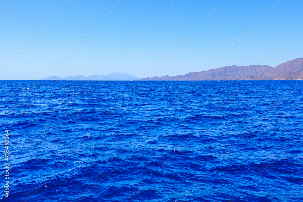 View of the sea from an excursion yacht. Background with selective focus and copy space