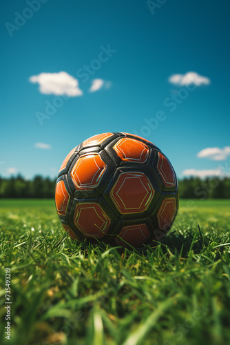 ball on the green field in soccer stadium. ready for game in the midfield