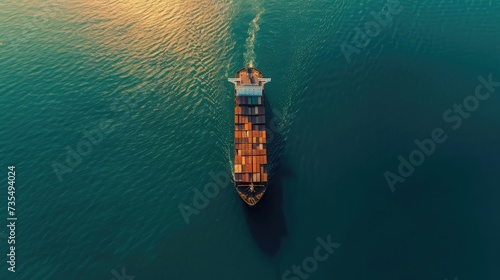 Aerial top view container cargo ship in import export business commercial trade logistic and transportation of international by container cargo ship in the open sea, Container cargo freight © buraratn