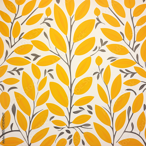 white lino print of long leaves on pastelyellow background
