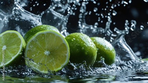 Juicy Lime with Water Splash in Dramatic Setting