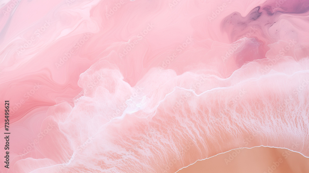 Serene Pink Sand Beach With Crystalline Waters From Above. Background, wallpaper.