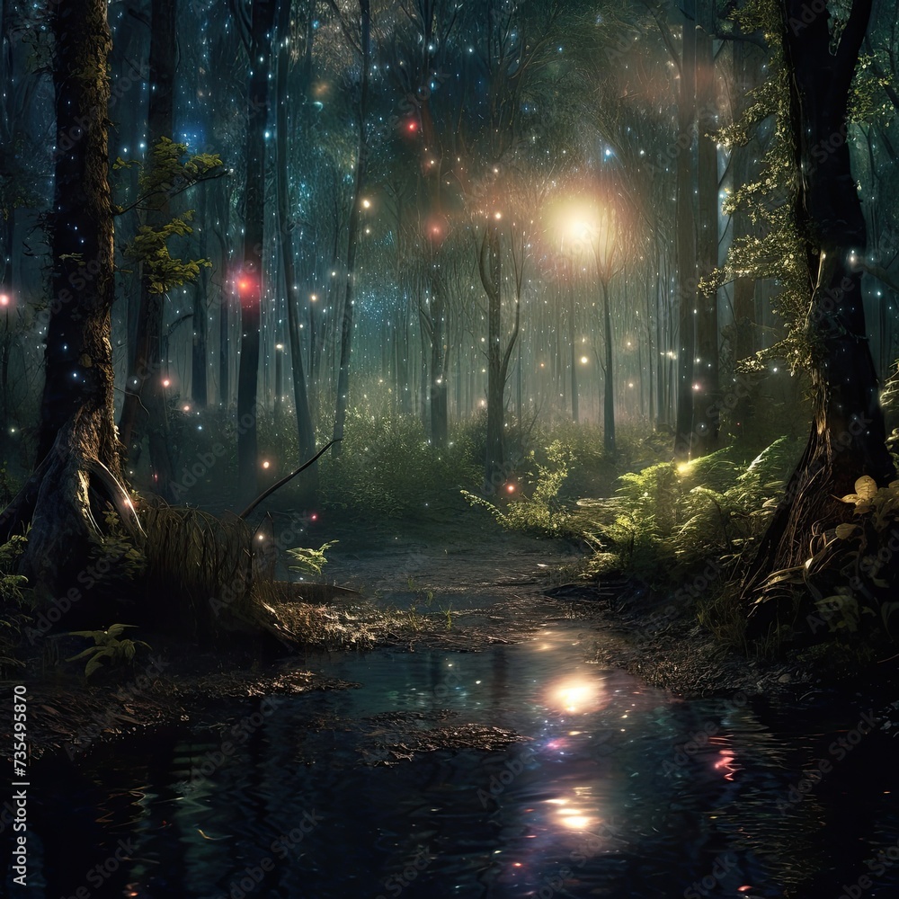 Enchanted Woodland: Fairy Forest and Glowing Lake Lights

