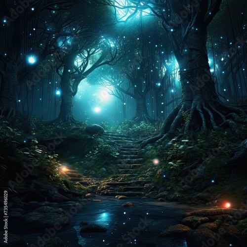 Enchanted Woodland: Fairy Forest and Glowing Lake Lights   © hisilly