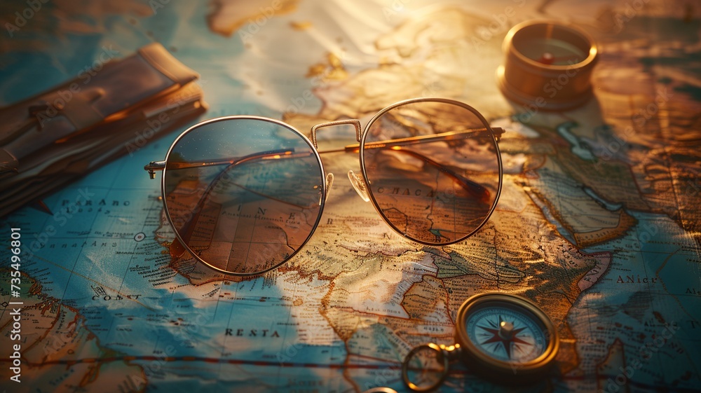 Fototapeta premium Tropical Island Exploration Flat Lay