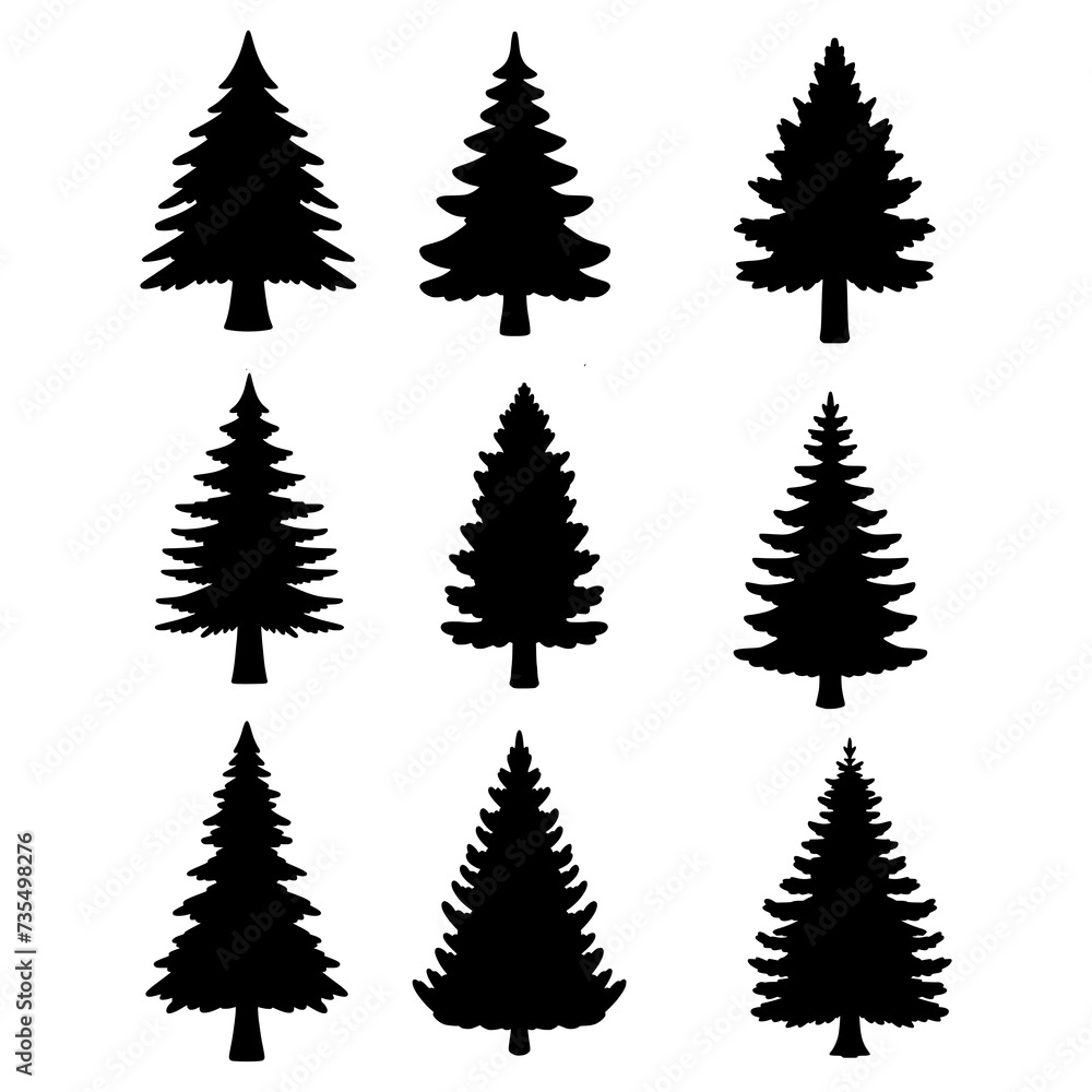 Isolated Pine on the white background. Pine silhouettes. Tree hand drawn. Vector EPS 10. Isolated Pine on the white background. Pine silhouettes. Tree hand drawn. Vector EPS 10.