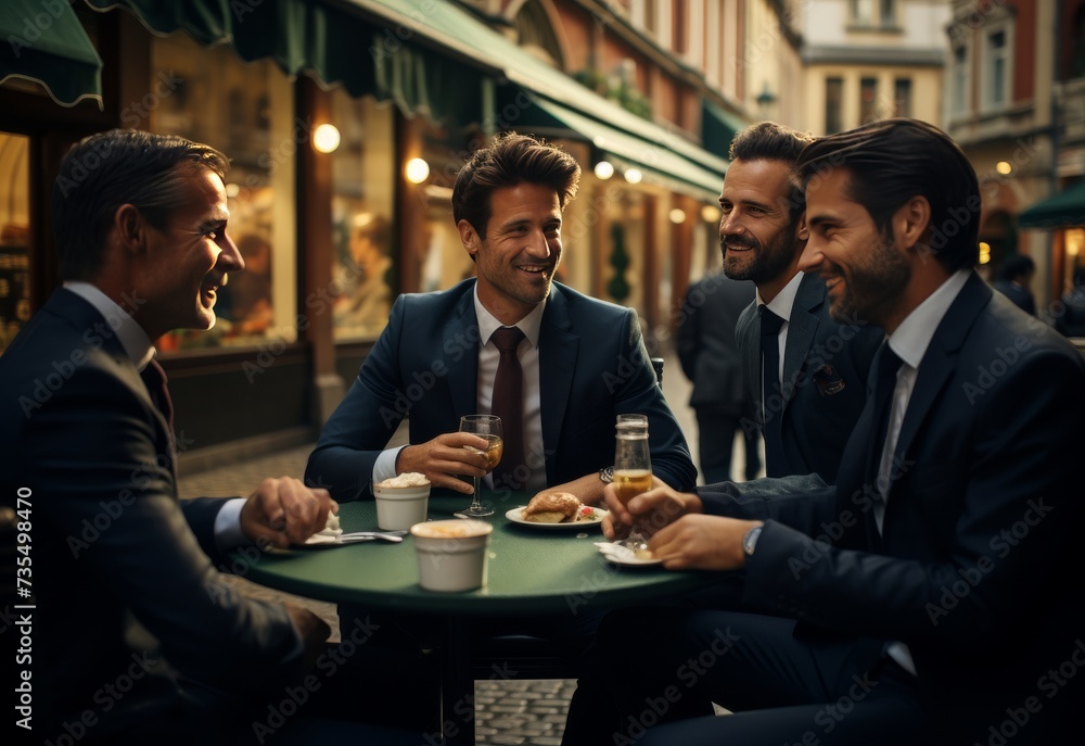 Group of Men Eating Food at Table