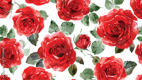Watercolor red roses on white seamless pattern. © Hyper