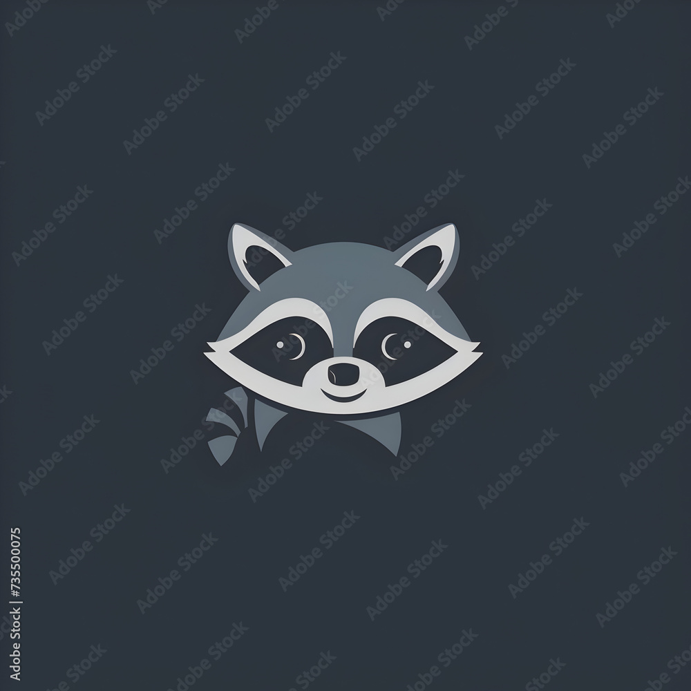 A logo illustration of a curious raccoon on a dark blue background. Created with generative AI.