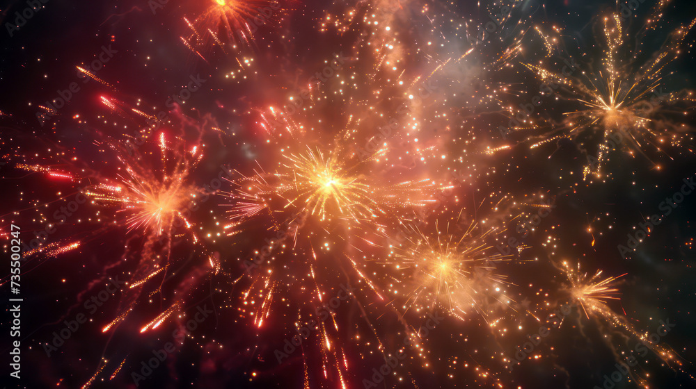 Bright colorful fireworks in the night sky for holiday celebration