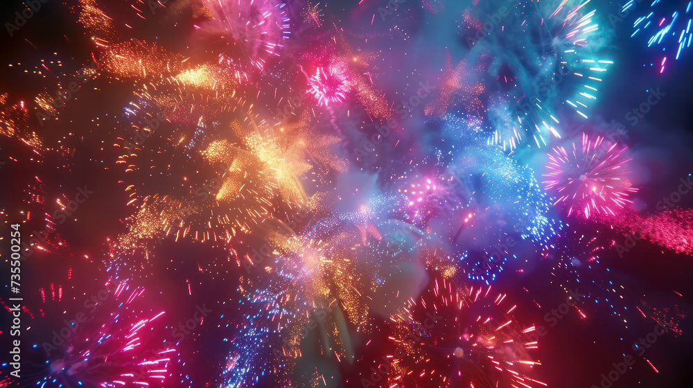 Fototapeta premium Bright colorful fireworks in the night sky for holiday celebration