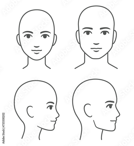 Male and female face and head profile template