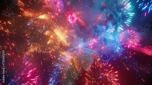 Bright colorful fireworks in the night sky for holiday celebration