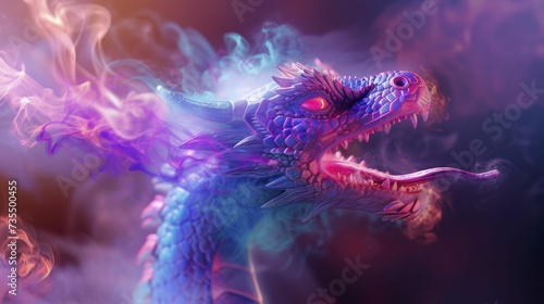 Exhaling smoke dragon in soft pop, forming playful emoji dragons photo