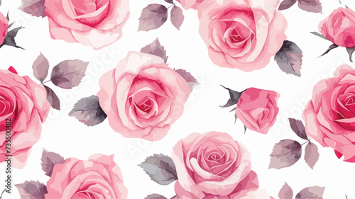 Watercolor pink roses on white seamless pattern.