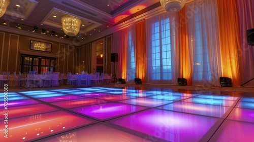 electric soft pop color themed dance floor with dynamic  upbeat lighting